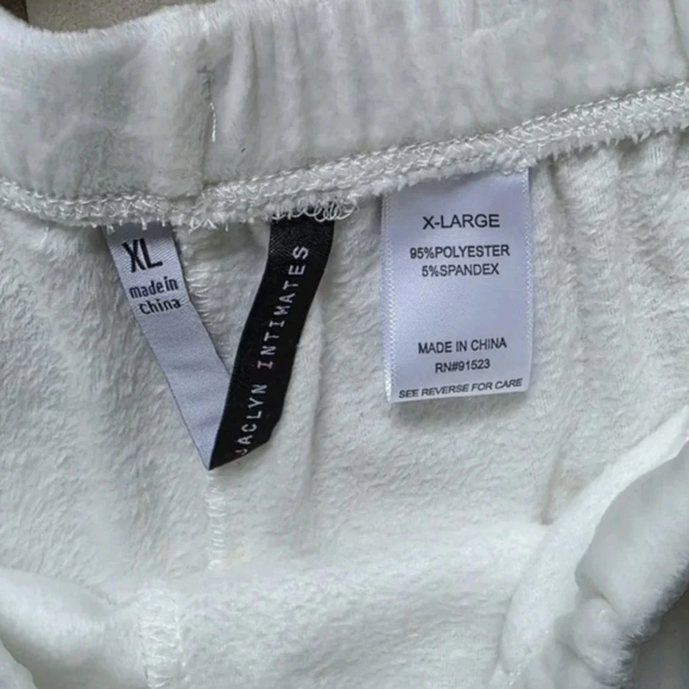 Jaclyn Intimates‎ Velour Sleep Shorts XL White Pockets Silver Trim